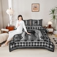 thumbnail image 4 of Homewish Rustic Moose Deer Bedding Comforter Set for Adult, Grey Wooden Plank Twin Comforter Sets, Vintage Checkered Buffalo Reversible Bedding Set, Breathable Home Decor, 2-Piece, 4 of 8