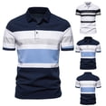 thumbnail image 4 of Outfmvch polo shirts for men Short Sleeved Summer Contrast T Shirt Striped Lapel womens tops Navy, 4 of 9