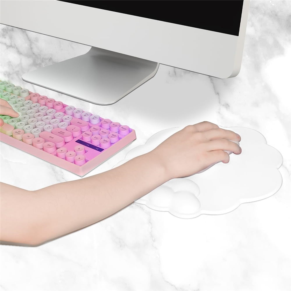2 pack Mouse Pad Wrist Support, Cloud Mousepad with Memory Foam Wrist Rest, Non-Slip Base Gaming Surface Mouse Pad for Home Office Laptop, White