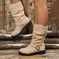 thumbnail image 6 of Women Buckle Strap Ruched Mid Calf Boots Faux Suede Solid Color Round Toe Block Mid Heel Winter Casual Boots Indoor Outdoor Daily Wear US Size 5 To 9 Beige, 6 of 8