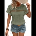 thumbnail image 2 of Blusas Bohemias de Punto con Cuello Redondo, Corta, Bordadas, con Encaje y Aberturas para Mujer Verde L, 2 of 9