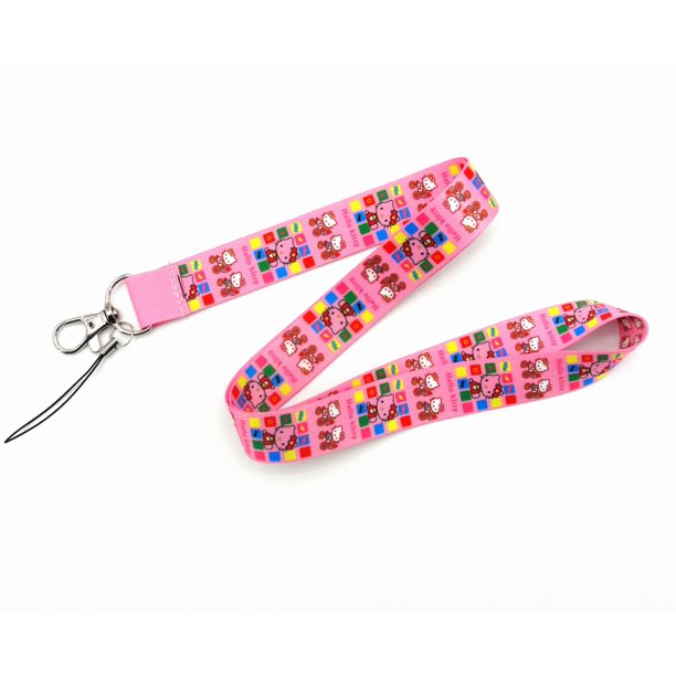 Bandai de dibujos animados de Anime Hello Kitty, cordón para teléfono, banda para el cuello de poliéster, correa para teléfono móvil, personajes de Anime, llaveros de juguete, accesorios