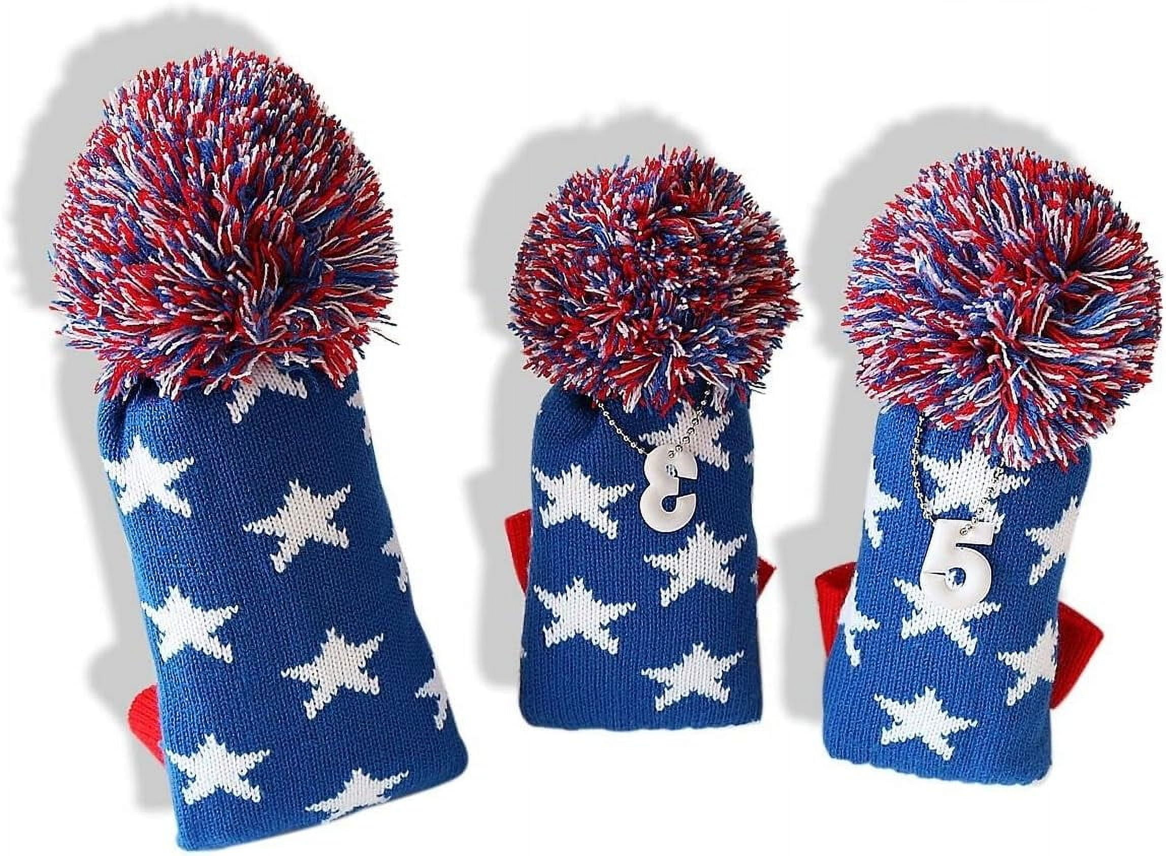 3 pcs/Set Golf Club Pom Pom Knit Cover for Driver, Fairway Wood and Hybrid HeadCovers
