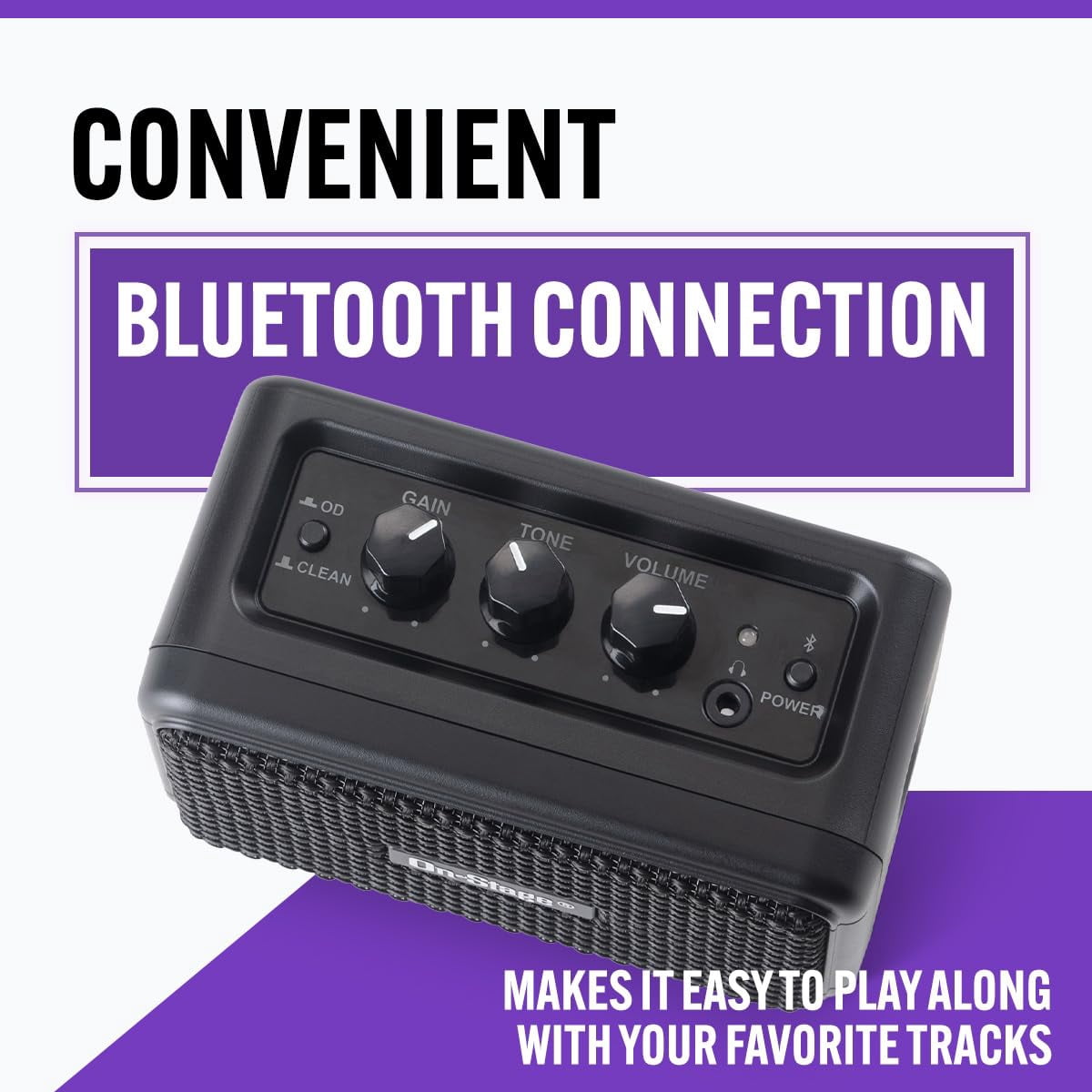 On-Stage 4" Travel Electric Guitar Amp - Lightweight&Portable, Bluetooth, USB C, Full Range Speakers, 3-Hour Charge for 7Hours Playtime