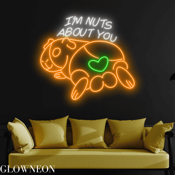 Glowneon I'm Nuts About You Neon Sign, Cute Guinea Pig Wall Led Light