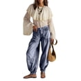 thumbnail image 3 of Pantalones Vaqueros Tubo para Mujer, de Tiro Medio, Holgados, Pierna , con Volantes, Plisados y Cordón Ajustable M, 3 of 8