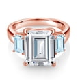thumbnail image 2 of Gem Stone King 18K Rose Gold Plated Silver Sky Blue Aquamarine Ring Set with Moissanite (8.38 Cttw) (Size 9), 2 of 3