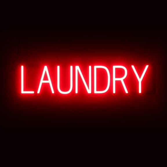SpellBrite LAUNDRY LED Sign for Business. 28.4" x 6.3" Red LAUNDRY Sign Has Neon Sign Look With Energy Efficient LED Light Source. Visible from 500  Feet, 8 Animation Settings.