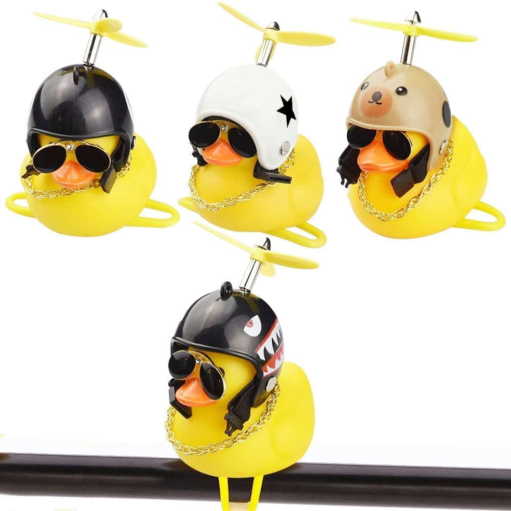 BUZIFU 4pcs Duck Bike Bell Kids Bike Horn Novelty Helmet Rubber Yellow
