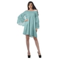 thumbnail image 3 of Moomaya Turquoise Blue Womens Off Shoulder Summer Beach Dress Cotton Vacation Dress With Bell Sleeves - XL, 3 of 7