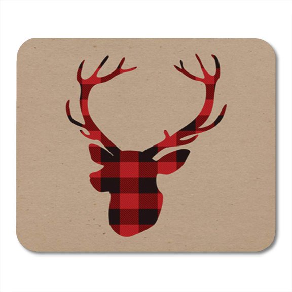SIDONKU Red Christmas Lumberjack Deer on Craft Antler Black Mousepad Mouse Pad Mouse Mat 9x10 inch