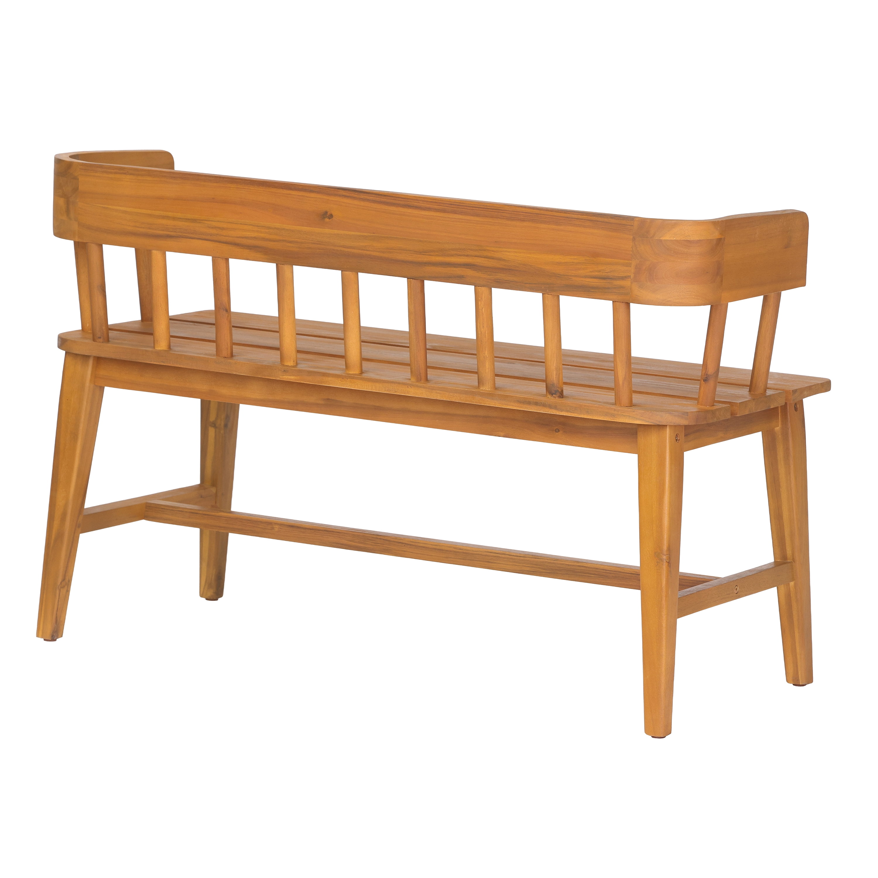 Outdoor Bench with Acacia Wood and Slatted Back, Garden Patio Bench and Porch Seating with Teak Finish, Teak