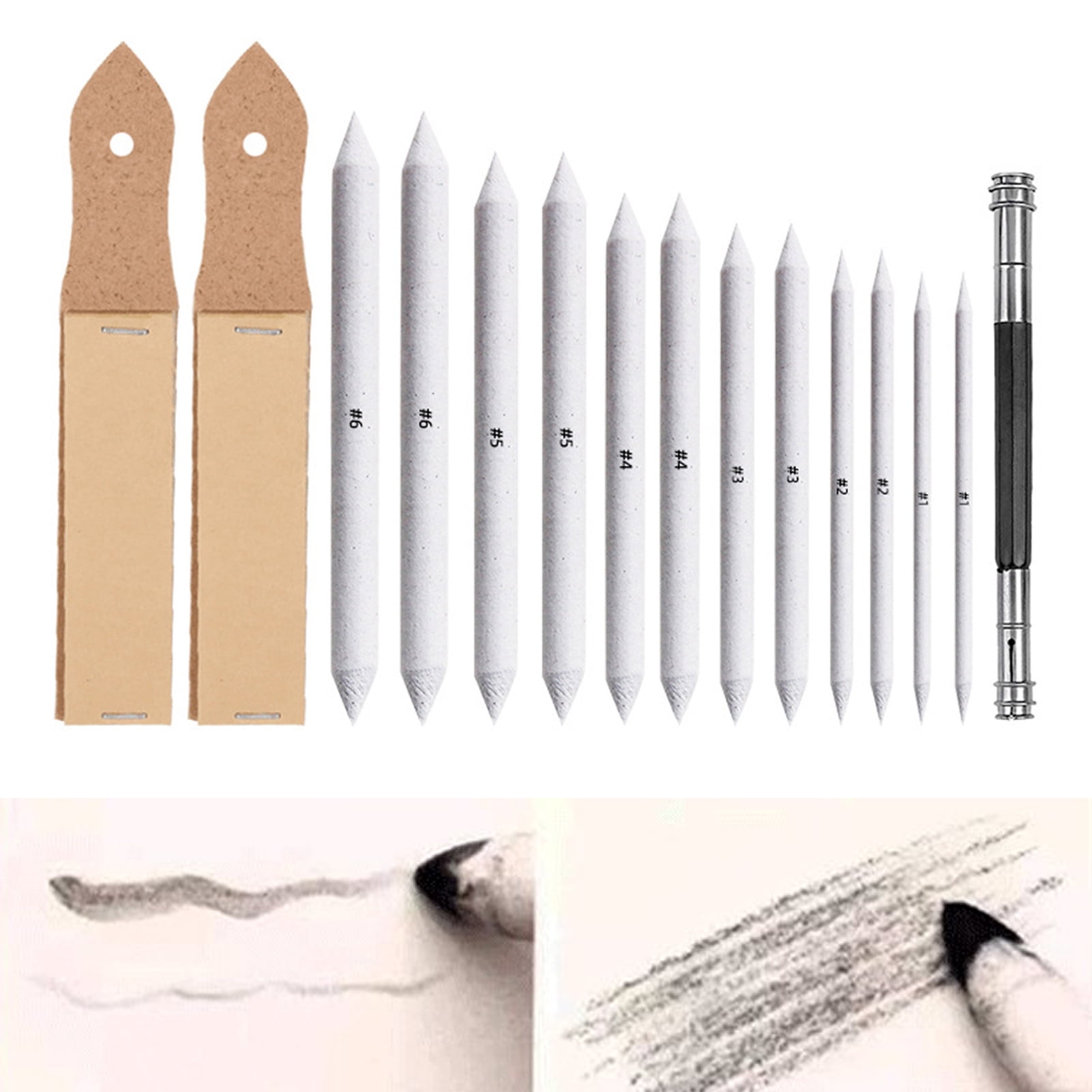 6pcs Sketch Paper Pen Eraser Pen with Sandpaper Pencil Pointer for Drawing 