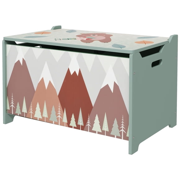 Green MDF Storage Chest with Lid - Kids' Toy Organizer, 23.6" x 14.6" - Living Room, Bedroom, Playroom Use, Safety Hinges & Groove Handles
