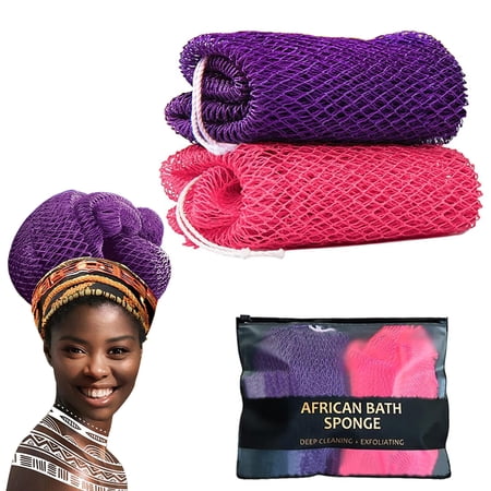African Net Sponge Authentic – 2 Pieces Real African Exfoliating Loofah Sponge with Knots – African Net Wash Cloths for Body Scrubber Exfoliator Purple & Pink – Back Scrub for Shower Bath Accessories