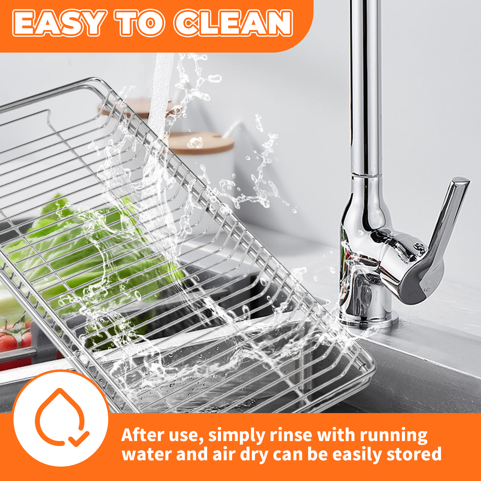 Txkrhwa Extendable Dish Drying Rack, Small Over the Sink Dish Drainer, Stainless Steel Sink Drainer Rack, Space Saving Dish Dryer Rack, Kitchen Counter Dish Strainer