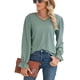 thumbnail image 3 of Blusa de mujer con cuello en V y mangas largas de encaje con volantes huecos y puños Blusa de ajuste casual de moda para dama Verde M, 3 of 4