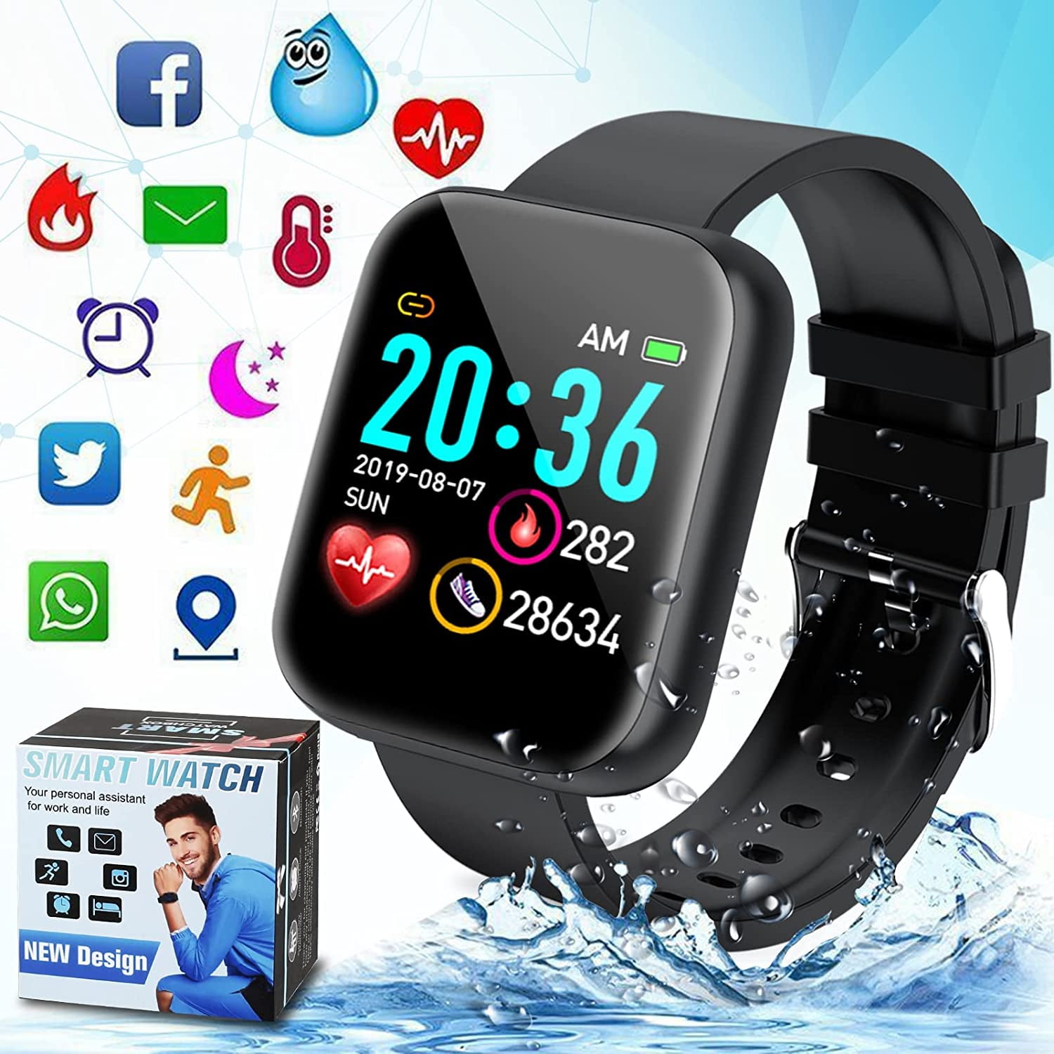 Bluetooth Fitness Tracker,Smart Bracelet,Activity Tracker with Heart Rate and Blood Pressure Monitor,IP67 Waterproof,Calling SMS SNS Remind Gold Bluetooth Pedometer for Android/iOS Phone 