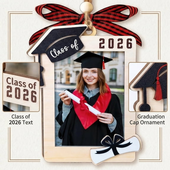 Class Of 2026 Graduation Photo Frame, Wooden Picture Frame With Personalized Name And Year, Hanging Ornament For Graduate Gift Or Christmas Tree Decor, 5x7 Inch