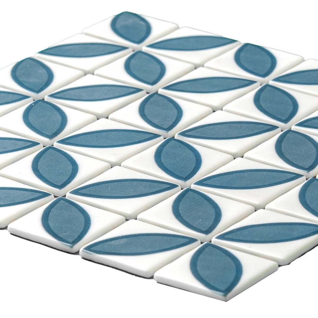 The Tile Life Eterna Lily 2" x 2" Navy Blue Matte & Shiny Glass Mosaic Wall Tile, 1 Sheet