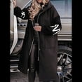 thumbnail image 4 of Chaqueta Cortavientos de Punto con Capucha y Larga para Mujer, de Gran Tamaño, Informal, con Cordón Ajustable en la Cintura y Cremallera. Negro L, 4 of 7
