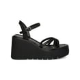 thumbnail image 3 of MADDEN GIRL Womens Black Padded Strappy 1-1/2" Platform Adjustable Strap Lug Sole Vault Square Toe Wedge Buckle Heeled Sandal 5 M, 3 of 4
