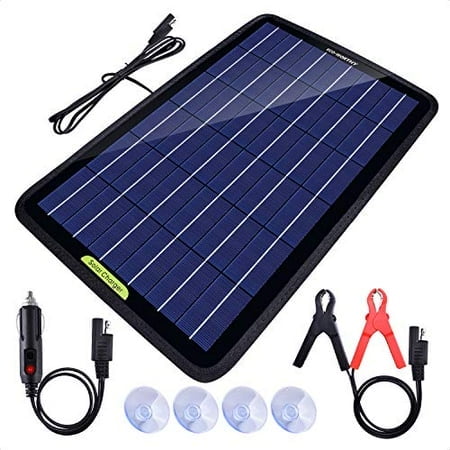 ECO-WORTHY Chargeur Solaire de Secours Portable 12 Volts 10 Watts pour Panneau Solaire de Voiture Bateau Automobile VR avec Adaptateur à Pince Crocodile (Panneau Solaire Portable 10W)