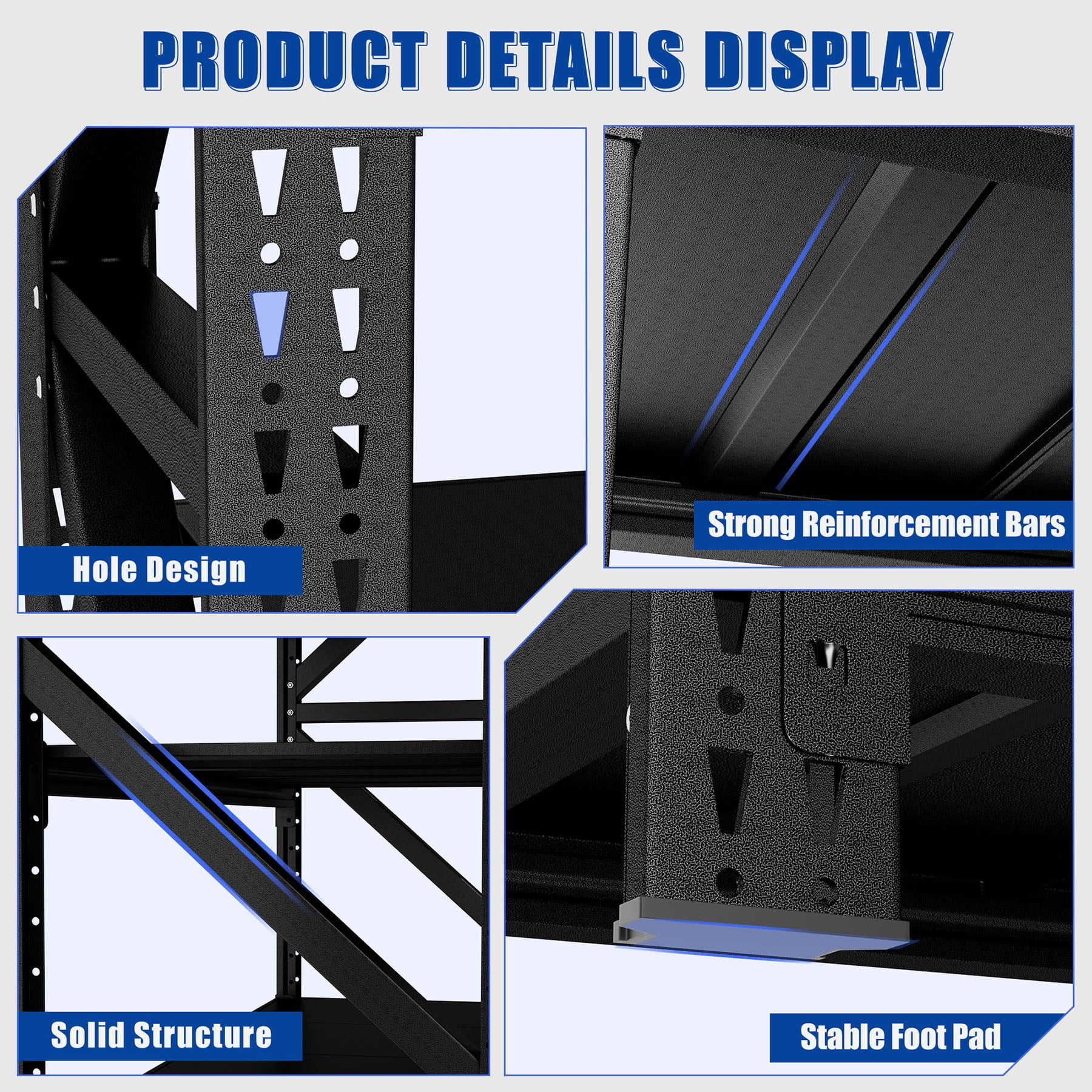 S-HOME Heavy Duty Adjustable Garage Shelves Black Steel Storage Rack 69H x 47W Industrial Shelving Unit 4000LBS Capacity for Organization