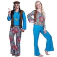 thumbnail image 1 of SAILING Disfraz de hippie de los años 60, disfraz maravilloso de los años 70, traje de discoteca hippie azul retro para adultos, hombres y mujeres, 1 of 5
