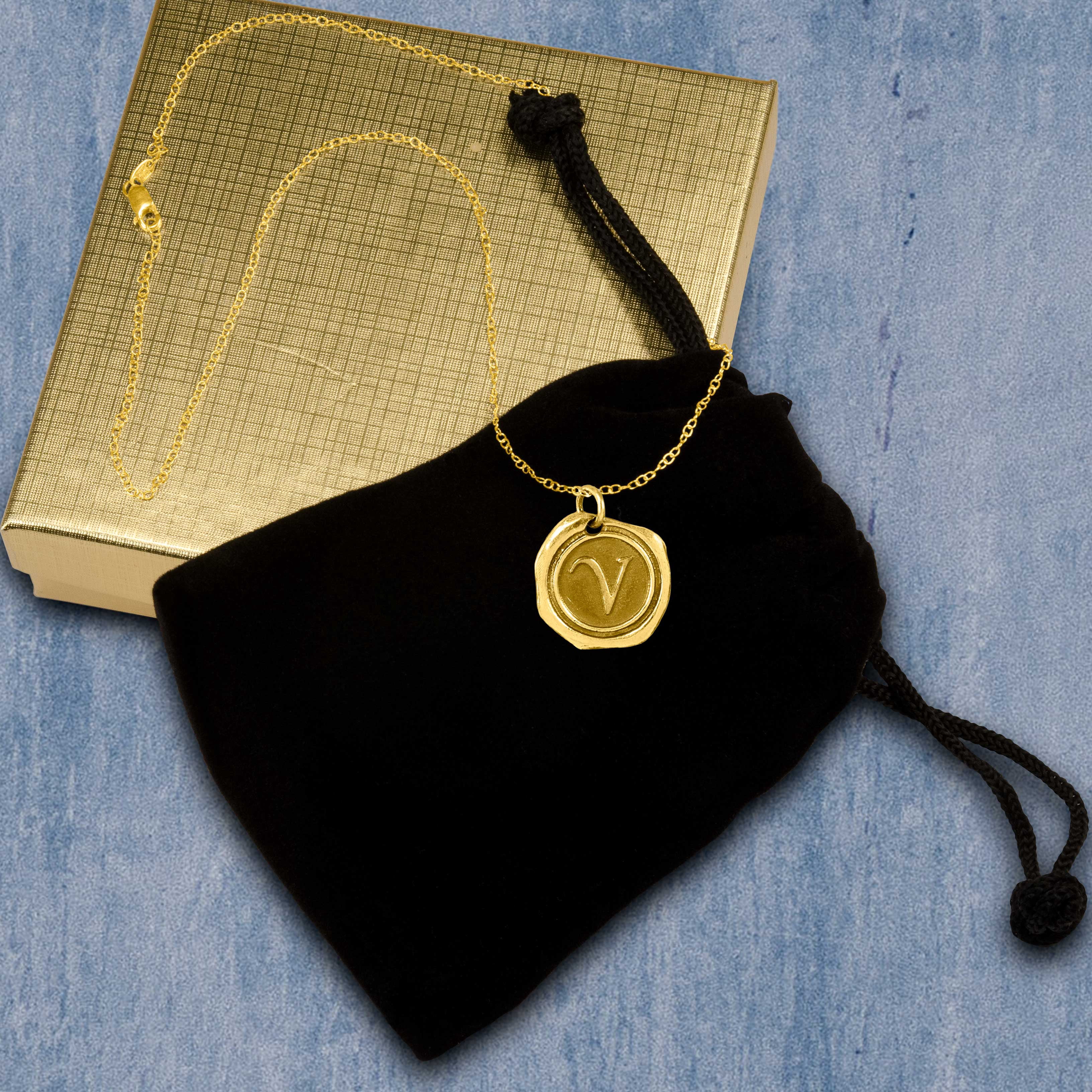 Personalized Wax Seal Initial Pendant Necklace in 14K Gold-Plated Sterling Silver