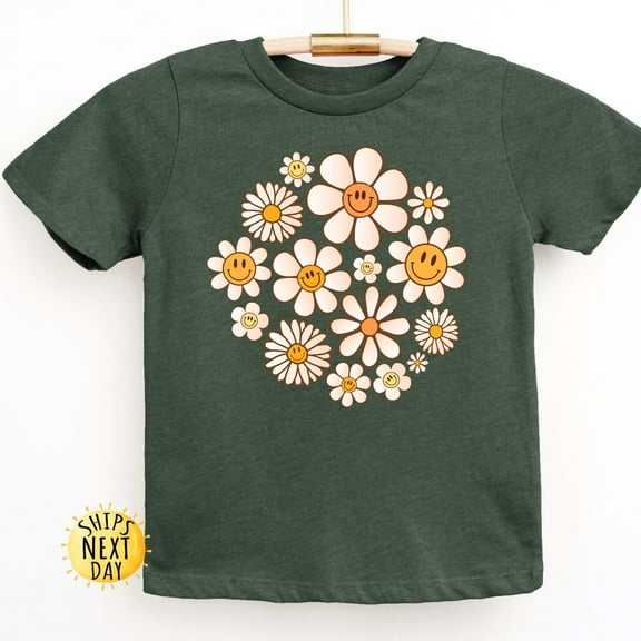 Retro Happy Flowers Kids Shirt, Happy Daisy Toddler Shirt, Retro Natural Infant, Retro Flowers Shirt TODDLER SHORT SLEEVE TEE BELLA CANVAS 3001T