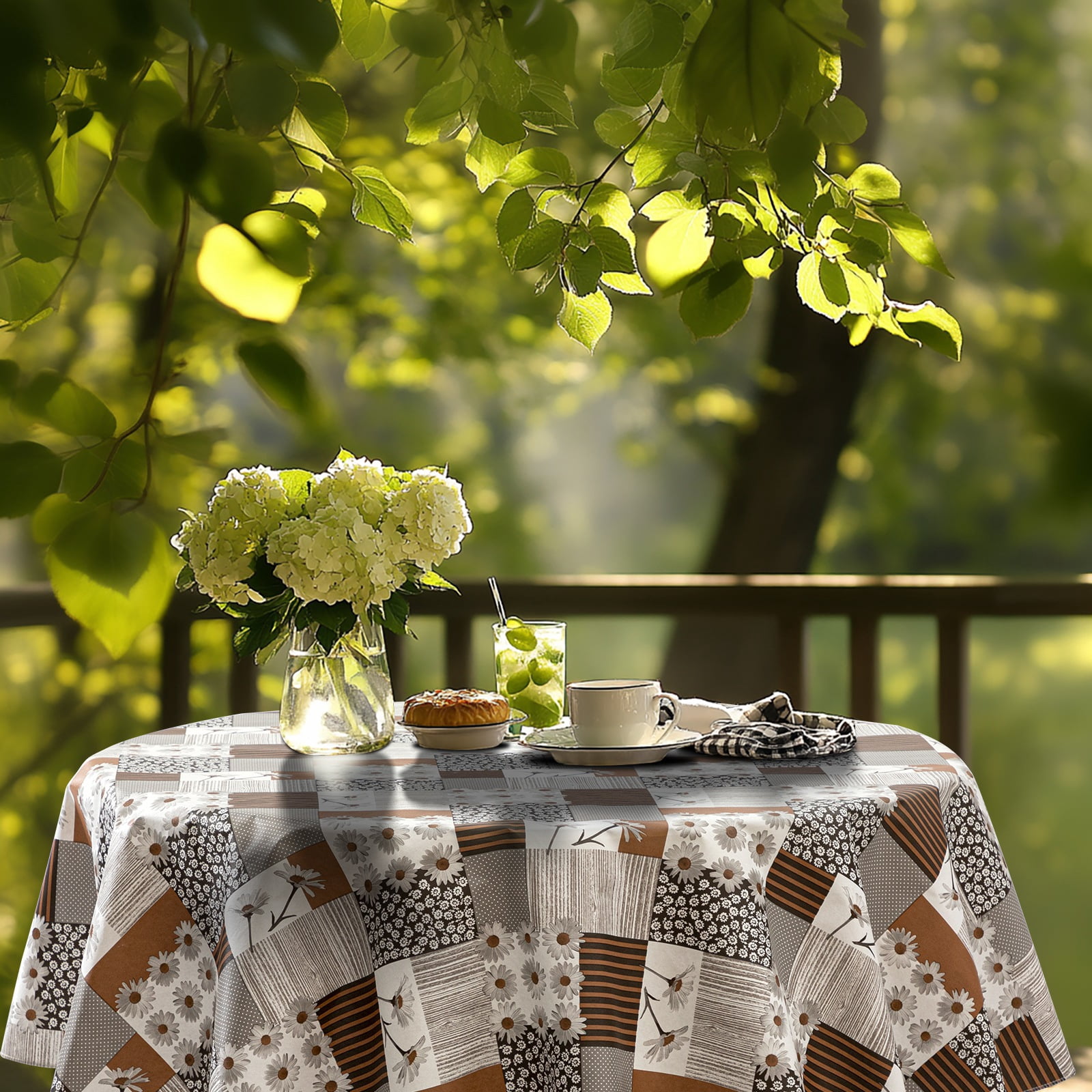 Ray Star Vinyl Party Tablecloths 60in Spring Tablecloth Plastic Picnic Outdoor and Camping Waterproof Oilcloth Table Cover for Round Tables