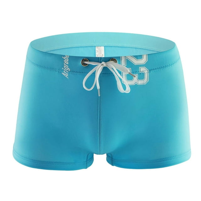 Mens Low Waist Solid Color Striped Drawstring Hot Spring Quick Dry Swimming Briefs