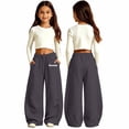 thumbnail image 4 of CONZONE Sweatpants for Little Girls Wide Leg Girls Baggy Pants Elastic Waist Drawstring Letter Graphic Fall Trousers with Pockets Size 6-7 Years, 4 of 4