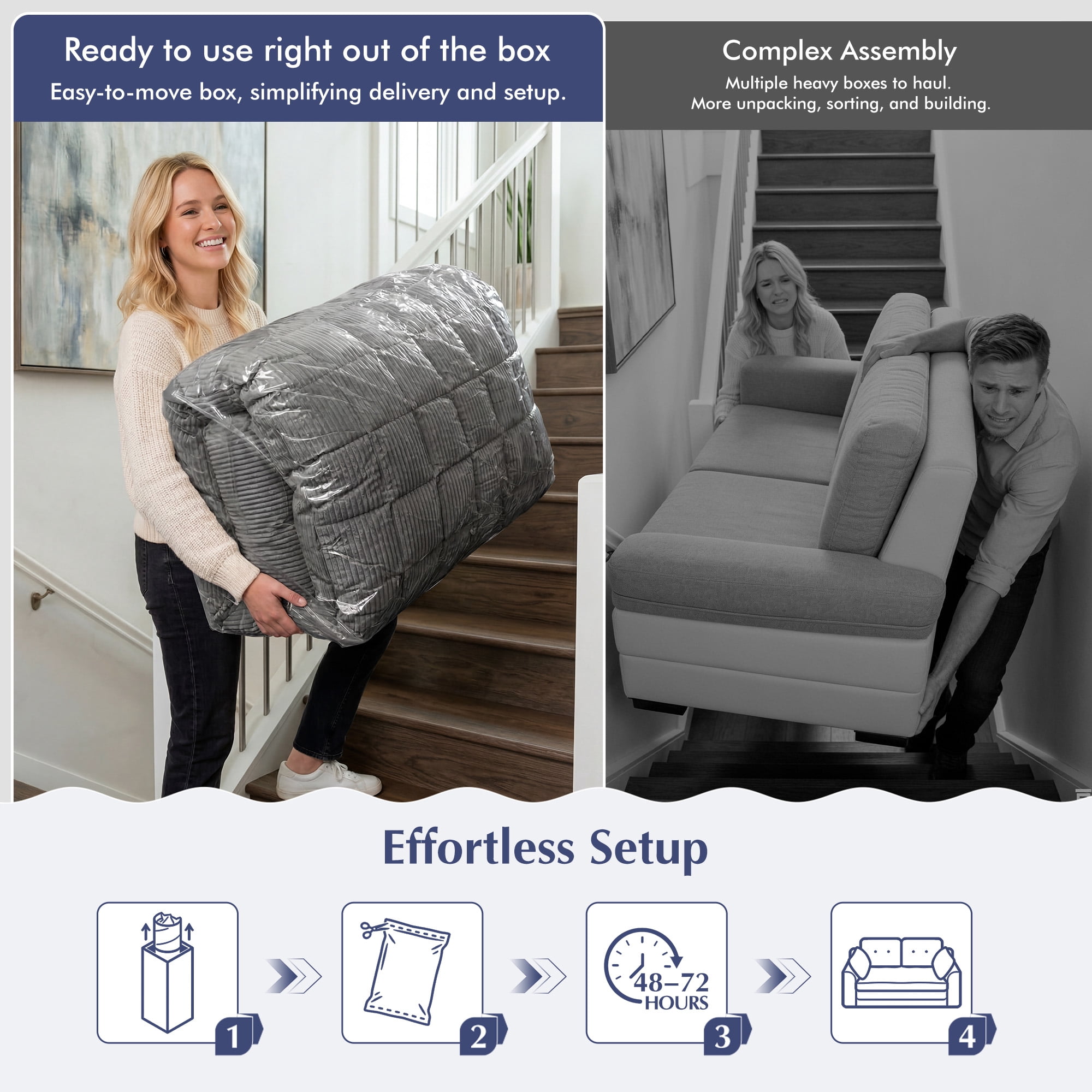 EnHomee 58.6" Foldable Sofa for Adult Loveseat Sofa Couch with Deep Seat Adjustable Floor Sofa Couch with 4 Pillows,Grey