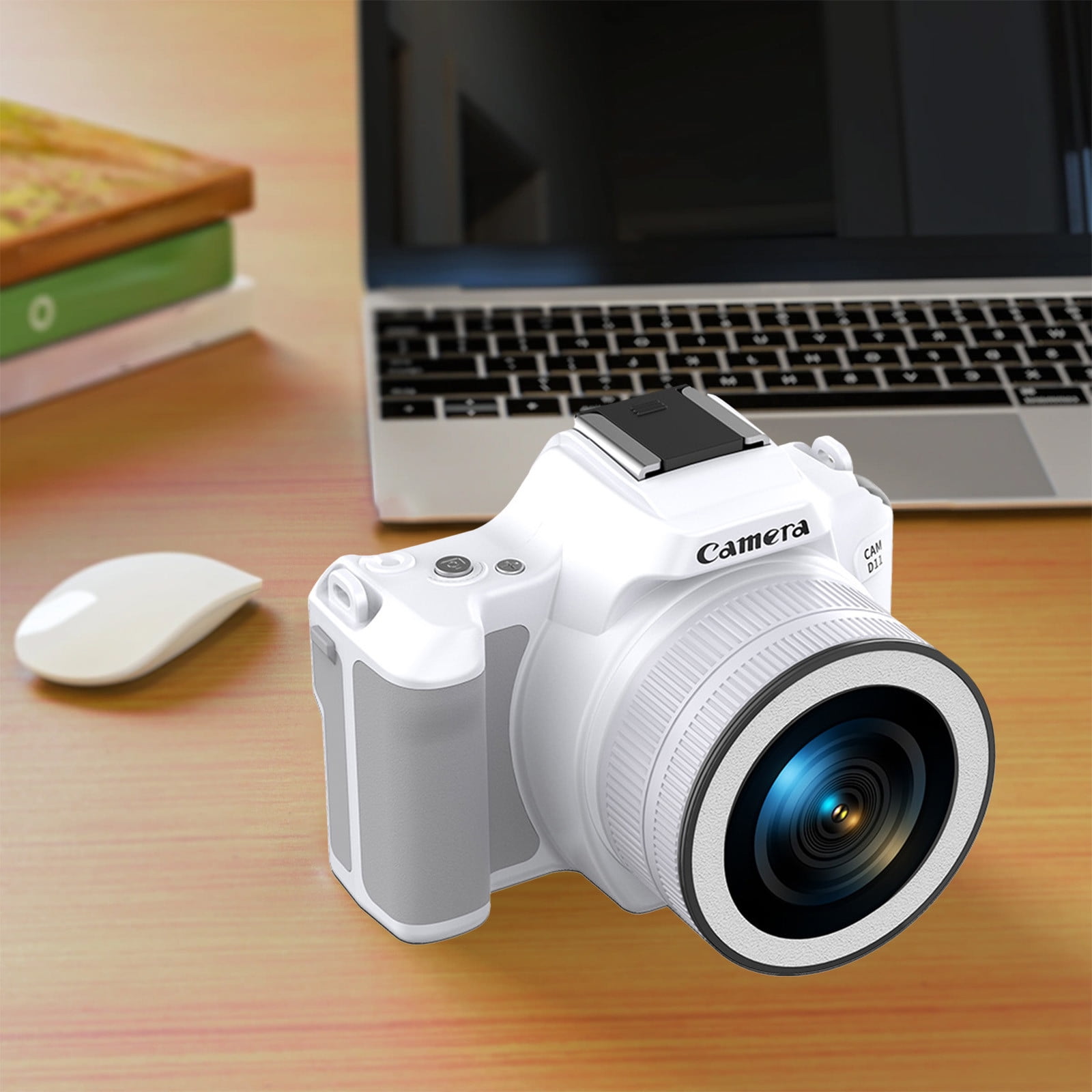 CCD 48MP High-Definition Mini DSLR Camera with Dual Front & Rear Lenses, 2" Screen, 16X Zoom, Rotating Focus, Multiple Filters, Built-In Battery, Portable Digital Photography Camera, White
