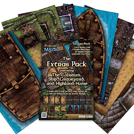 Arcknight The Extras Pack Roleplaying Battlemaps; 16 Modular RPG Maps in 8 Double-Sided Pages, 1" Square Grid, Modular & Versatile Design for Tabletop Gaming - for Dungeons & Dragons & Pathfinder