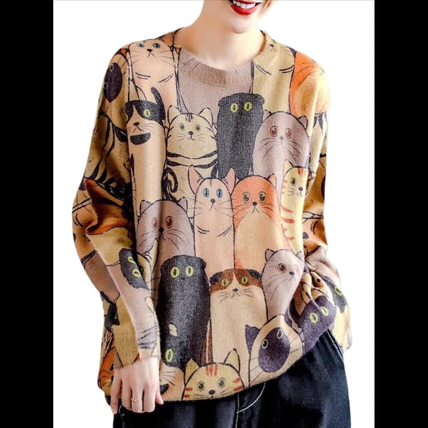 Suéter Navideño para Mujer, Suéteres Holgados de Punto con Estampado Gráfico, Suéteres Informales de Gran Tamaño. Color XXL