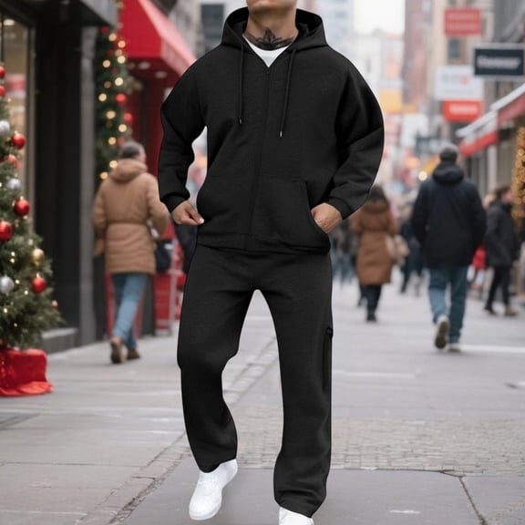 Men's Full Zip Hoodie Tracksuit Set Fleece Lined Baggy Cargo Sweatpants Casual Lounge Wear Fall Winter Warm Outfit