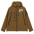 thumbnail image 6 of Enjoytime Rain Jacket Women Waterproof Printed Zip Up Windbreaker Lightweight Hooded Outdoor Raincoat for Travel Hiking Plus Size Clothes Brown S, 6 of 7