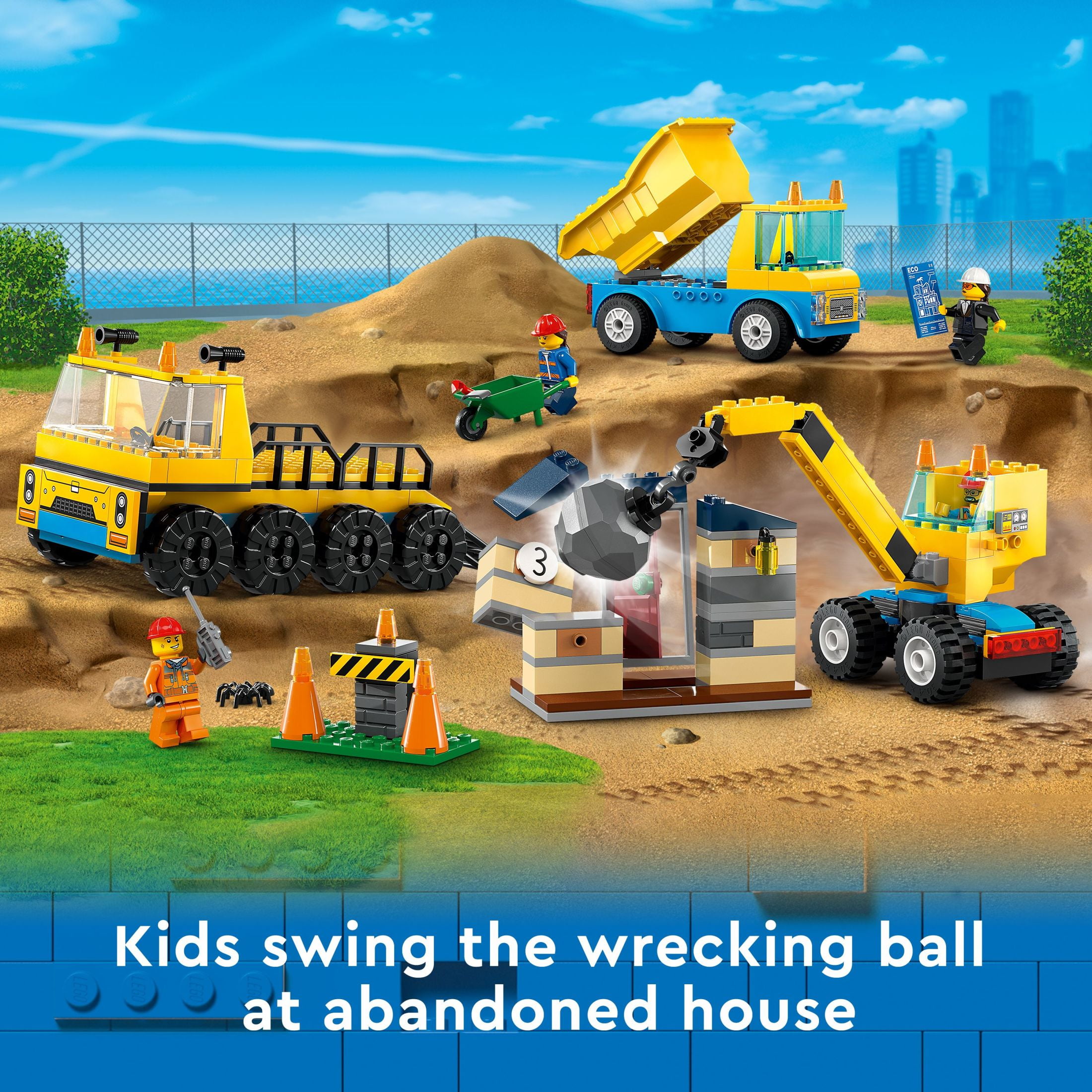Bubu② J726 LEGO® Construction Trucks and Wrecking Ball Crane | Official LEGO® AE