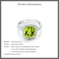 thumbnail image 6 of Gem Stone King 925 Sterling Silver Green Peridot & White Created Sapphire Engagement Ring for Women (3.00 Cttw, Cushion Checkerboard 8MM, Available in Size 5, 6, 7, 8, 9), 6 of 6
