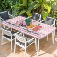 thumbnail image 2 of Happy Easter Table Cloths for 3 Foot Rectangle Tables, Spring Gnomes Rabbits Eggs Love Flowers Pink Patio Waterproof Elastic Fitted Tablecloths, Washable Rectangular Table Cover for Camping, 2 of 8