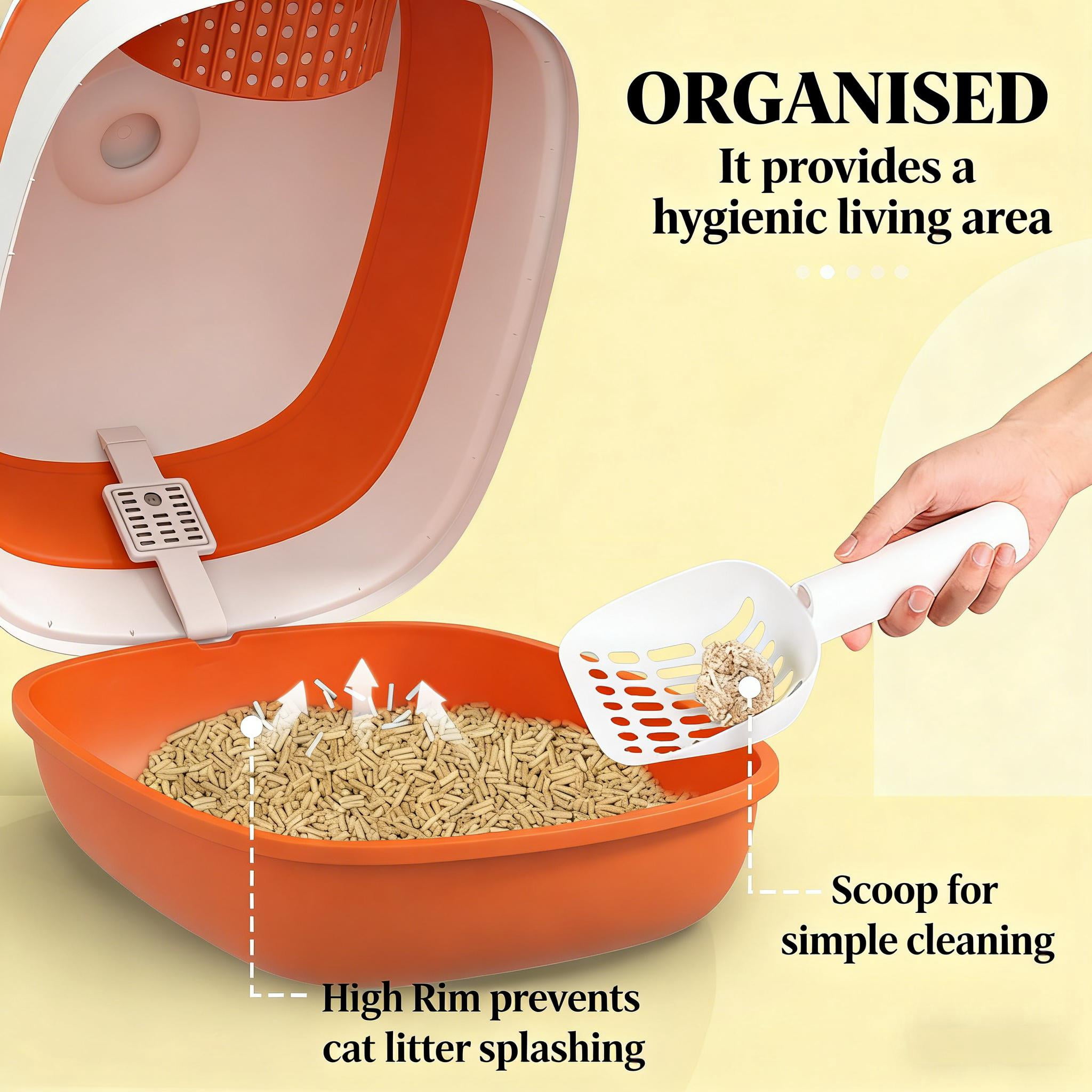 Foldable Covered Cat Litter Box, Orange & White Enclosed Litter Box with Air Freshener, Litter Grate & Scoop, High Edge Lid, Privacy Cat Toilet for Cats Up to 10lbs