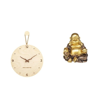 Wall Clock Buddha Statue Decorative Sculpture Wooden Material for Bedroom Living Room Office Decor