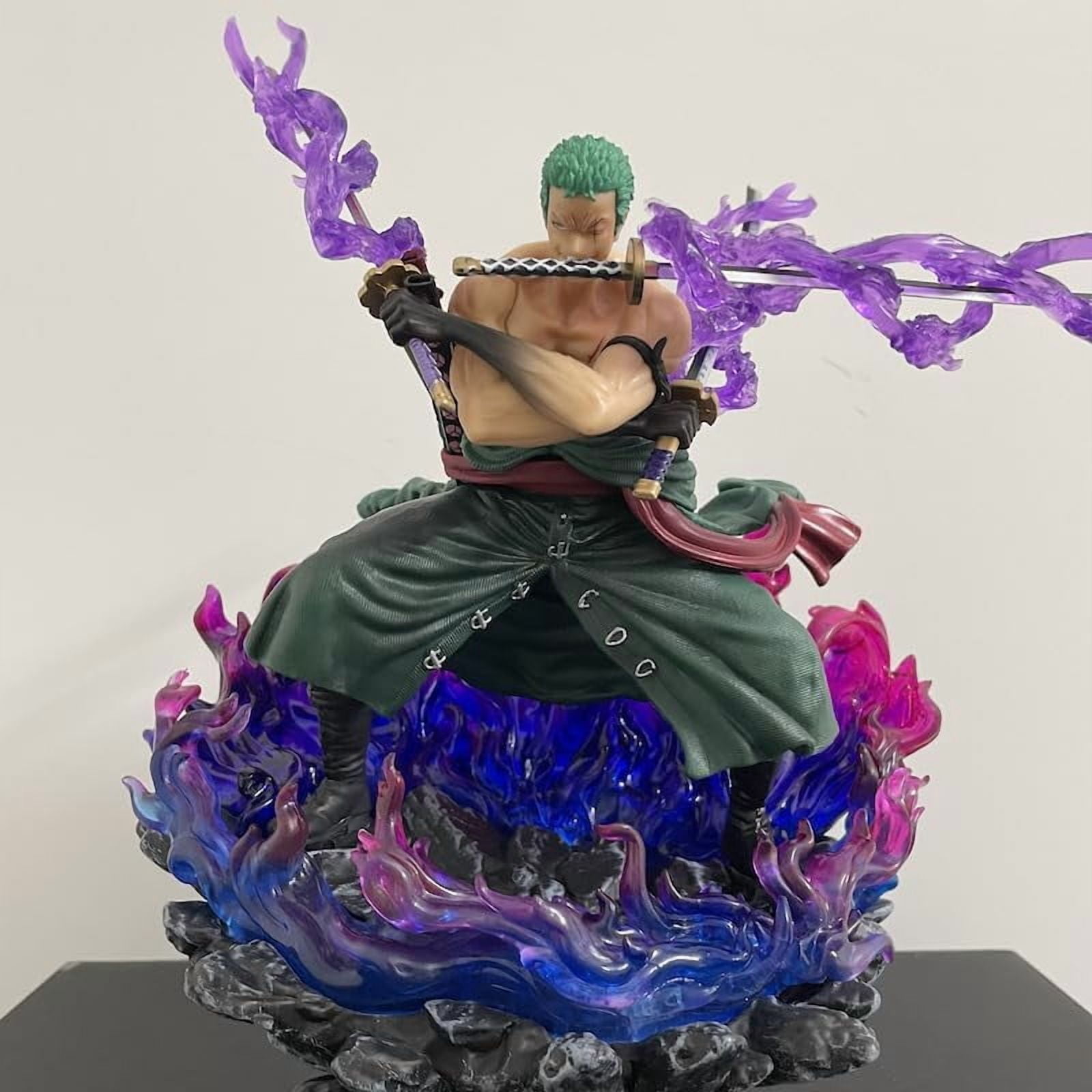Zoro Figure Flame Effects Three Swords Roronoa Zoro Anime Figures 30cm/11.8inch Handmade PVC Anime Character Model Statue Collectible Craft Gift