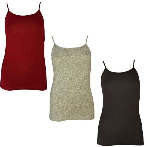 BlingShot Tank Top for Women - Slim Fit Undershirt for Women with Cotton & Spandex - Essential Layering Top for Scoop Neckline & Thin Straps (3 Pack)- Burgundy, Gray, Black- M