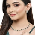 thumbnail image 2 of South Indian Bollywood Silver Polish AD & CZ White & Green Stone Matte Finish Brass Necklace Set with Matching Drop Earrings | Traditional Bridal Jewelry for Women, 2 of 7