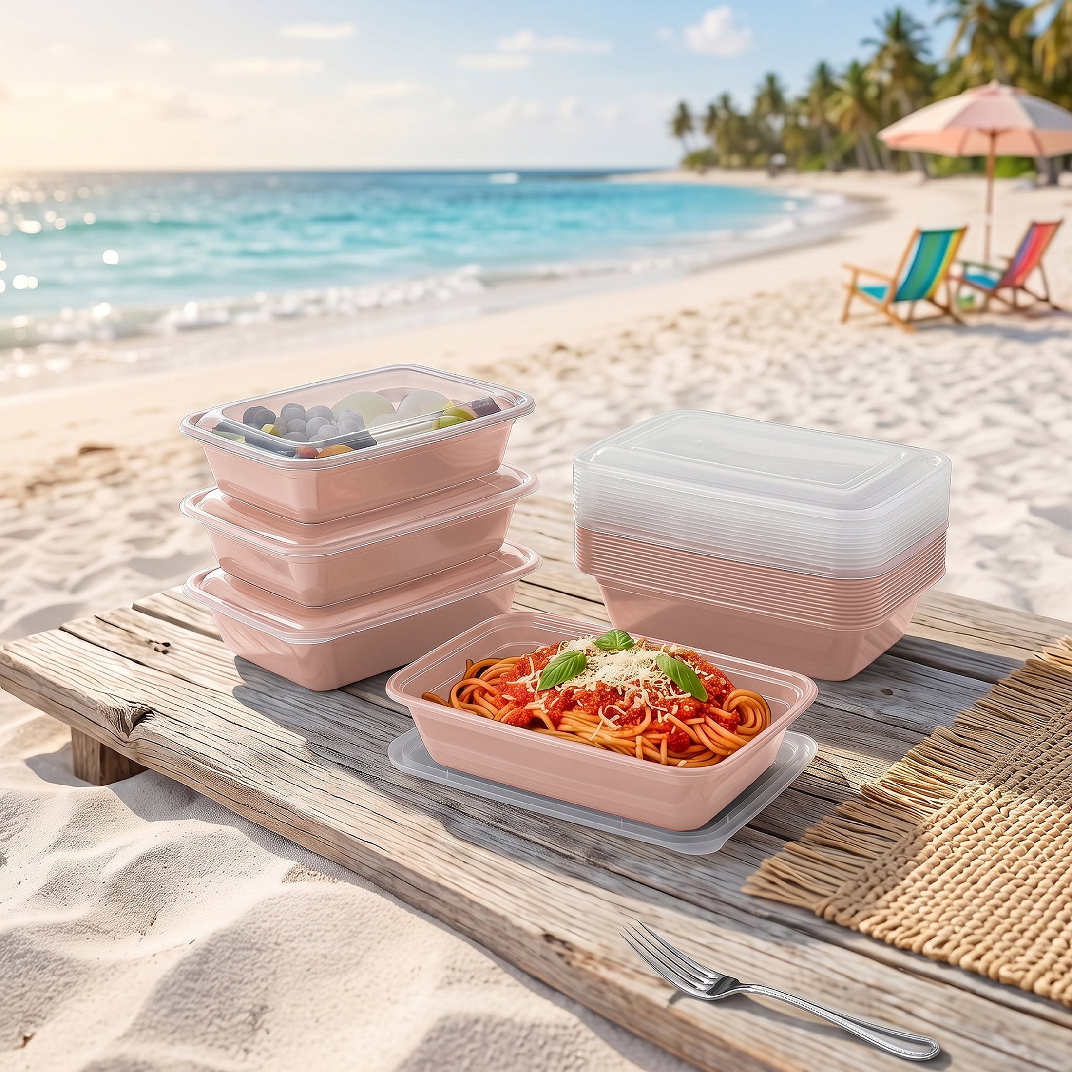 Mainstays 15-Pack 1-Compartment BPA-Free Plastic Meal Prep Food Storage Containers, Pink Blush