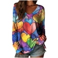 thumbnail image 2 of YUNAFFT Valentine's Day Top for Women V-Neck Heart Print Loose Fit Long Sleeve Casual Blouse, 2 of 3